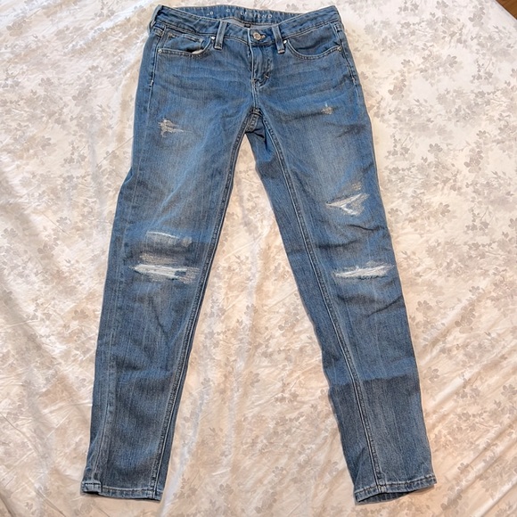 White House Black Market Distressed Embellished Girlfriend Jeans 0 - Picture 2 of 10